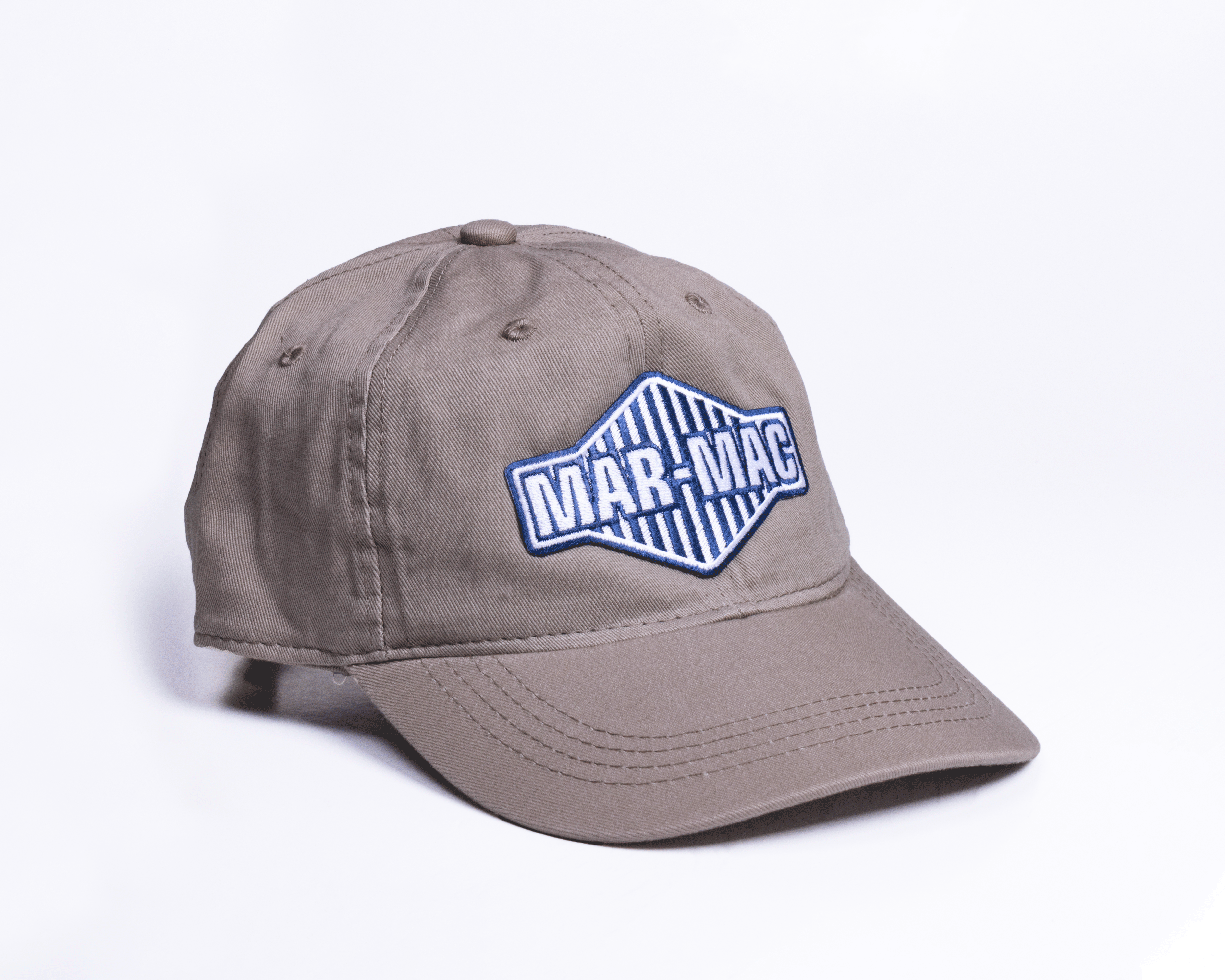 baseball style hat in khaki color with MAR-MAC logo patch